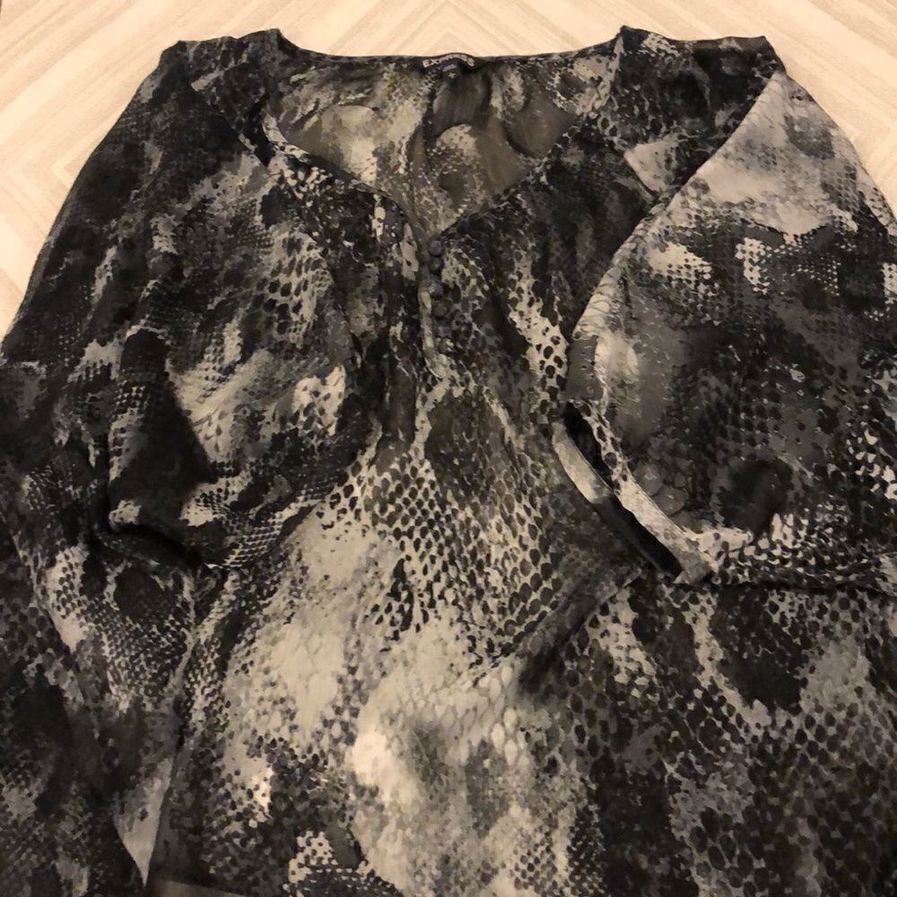 Express Snakeskin Sheer Short-sleeve Blouse